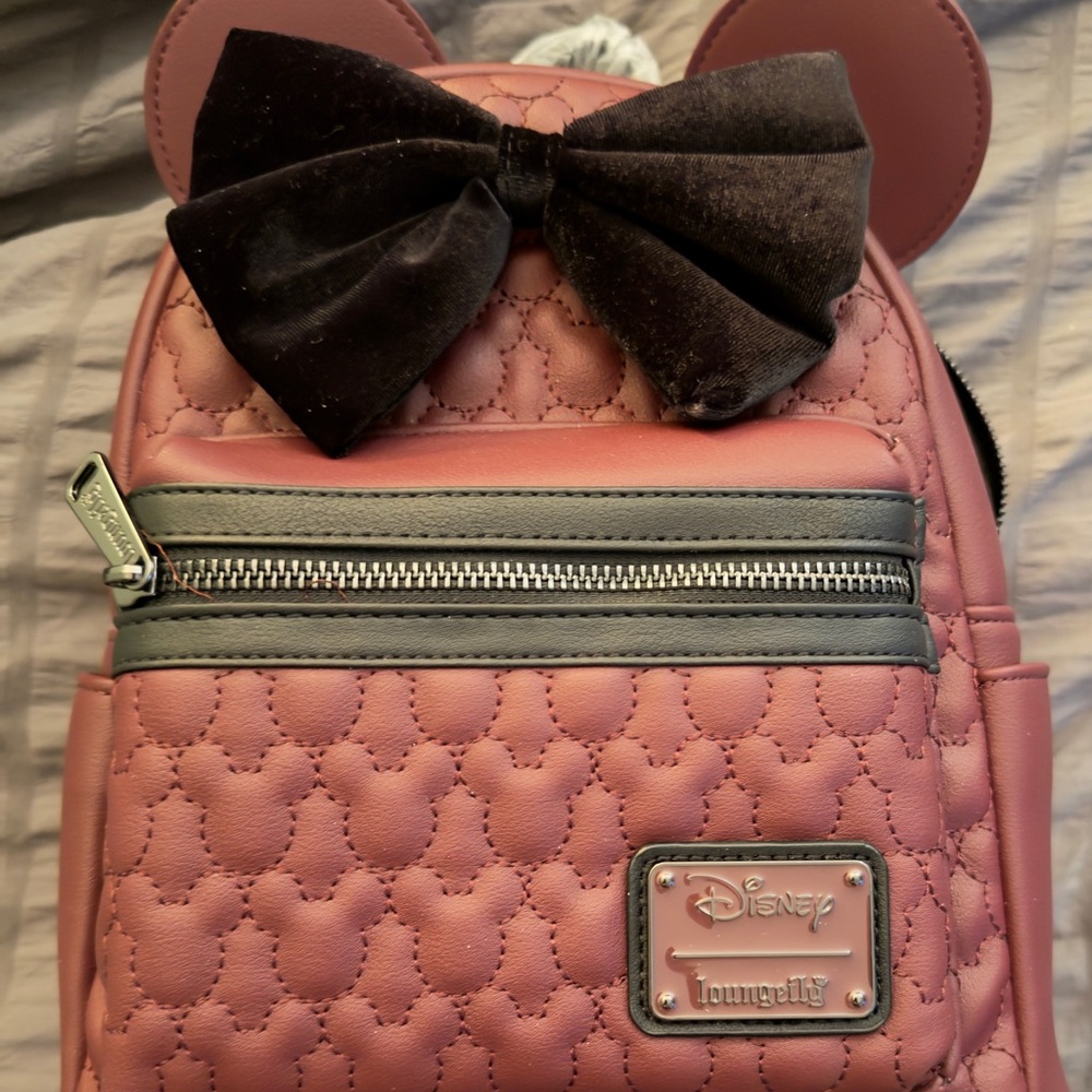 Loungefly Burgundy Quilted Backpack with Black Bow